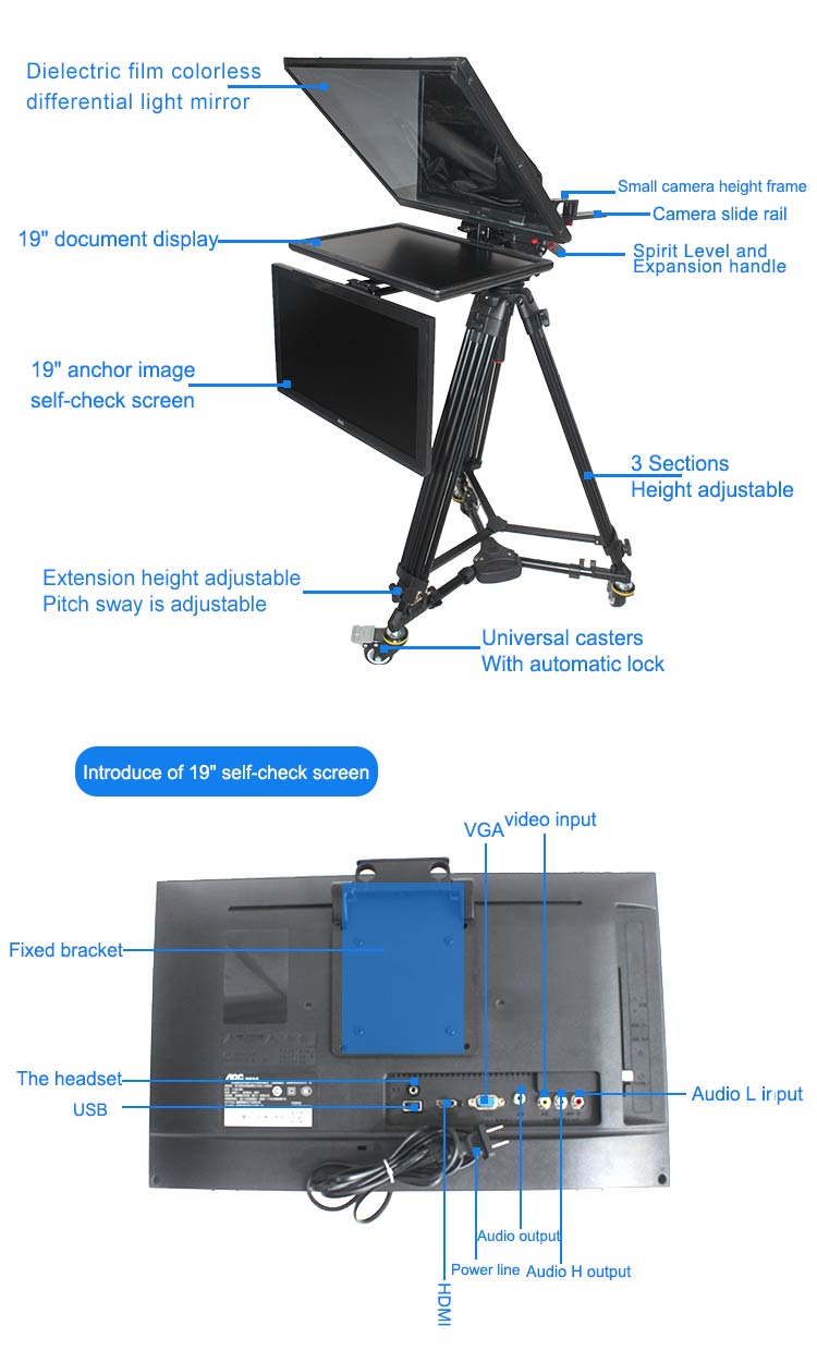 TV Broadcast 19" Studio Professional Teleprompter with Self-test Screen(图2)