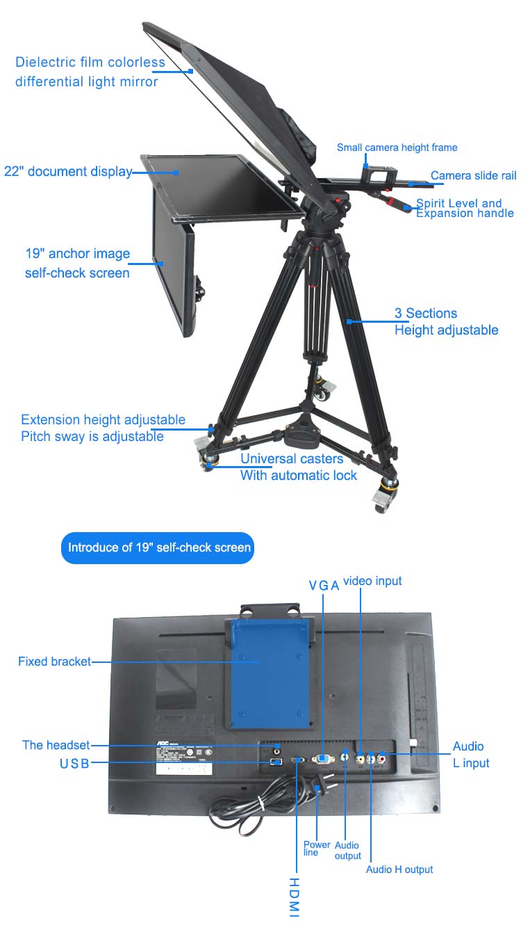 TV Broadcast 22" Studio Professional Teleprompter with Self-test Screen(图2)