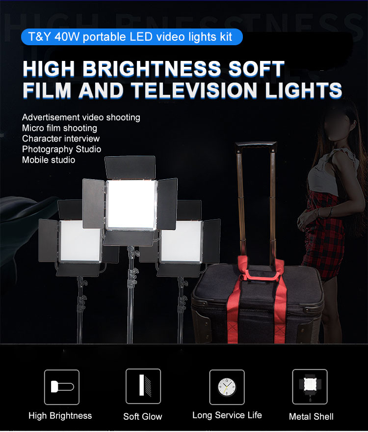 Portable 40W LED lights and stands kit with carrying case(图1)